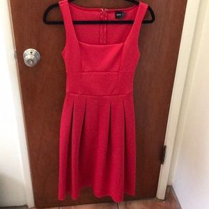 Red wedding guest dress with pleats